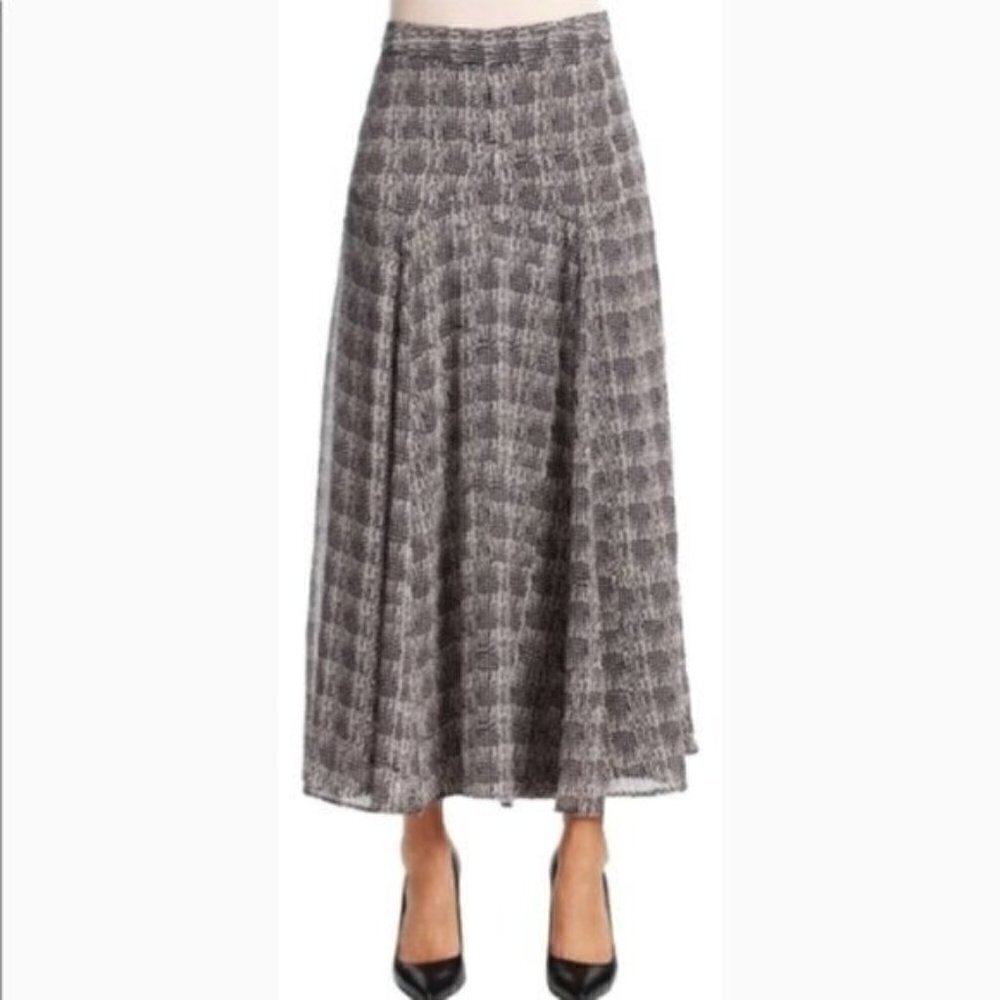 Cabi Chloe Geometric Black & White Printed Layered Chiffon Midi‎ Skirt #546 2